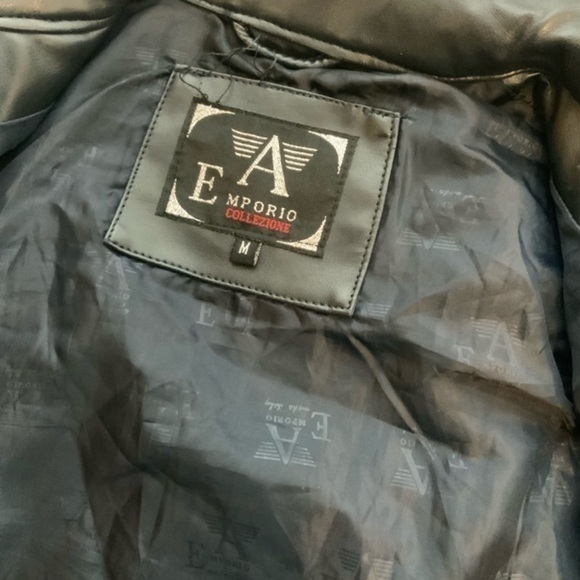 Vintage Emporio Armani Collezione Navy Faux Leather Biker/Moto Jacket Size Med - Picture 13 of 15